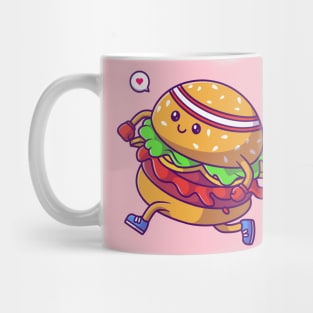 Cute Burger Running Cartoon Mug